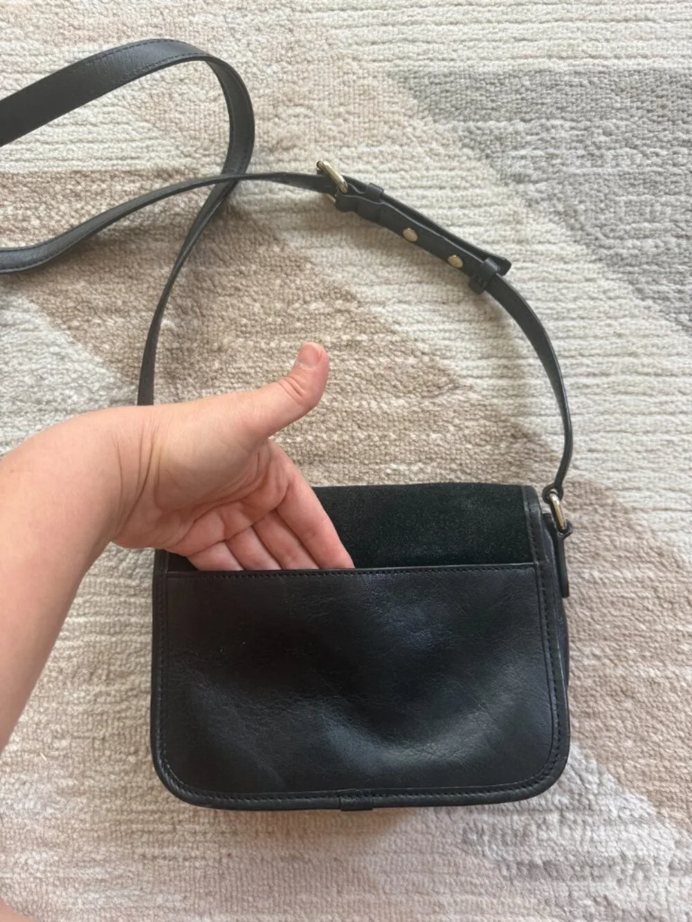 Karl Lagerfeld black crossbody bag crafted from genuine leather and natural sued